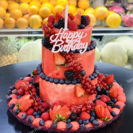 Watermelon Cake with  Berries -3 Layer